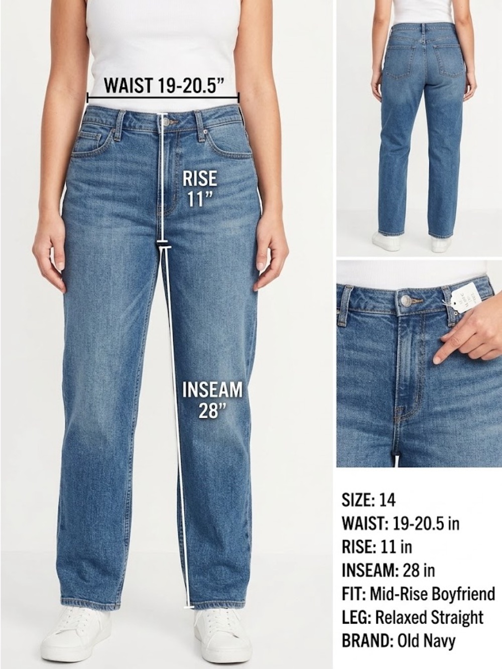 Old Navy Medium Blue Mid-Rise Relaxed Straight Jeans size 14